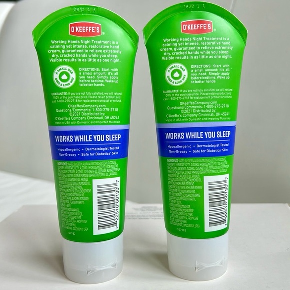 O'Keeffe's Working Hands Night Treatment Hand Cream, 3 oz Tube, (Pack of 2) - Picture 2 of 3